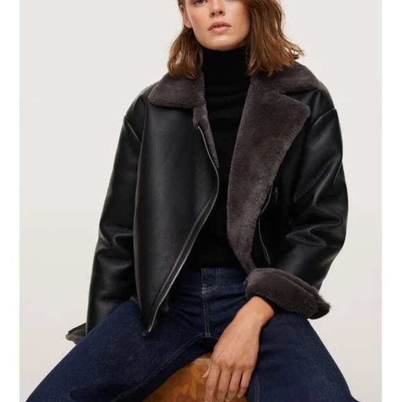 Mango Oversized Aviator Jacket with Shearling Lining NEVER WORN no tags - Picture 2 of 9